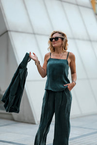 Deep Teal Chic Blazer Suit – Effortless Elegance Two-Piece Set