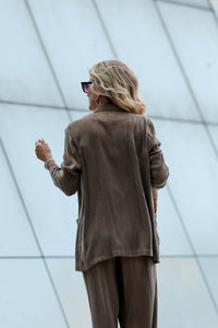 Women’s Brown Three-Piece Set – Pants, Blazer & Camisole Top