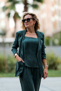 Deep Teal Chic Blazer Suit – Effortless Elegance Two-Piece Set