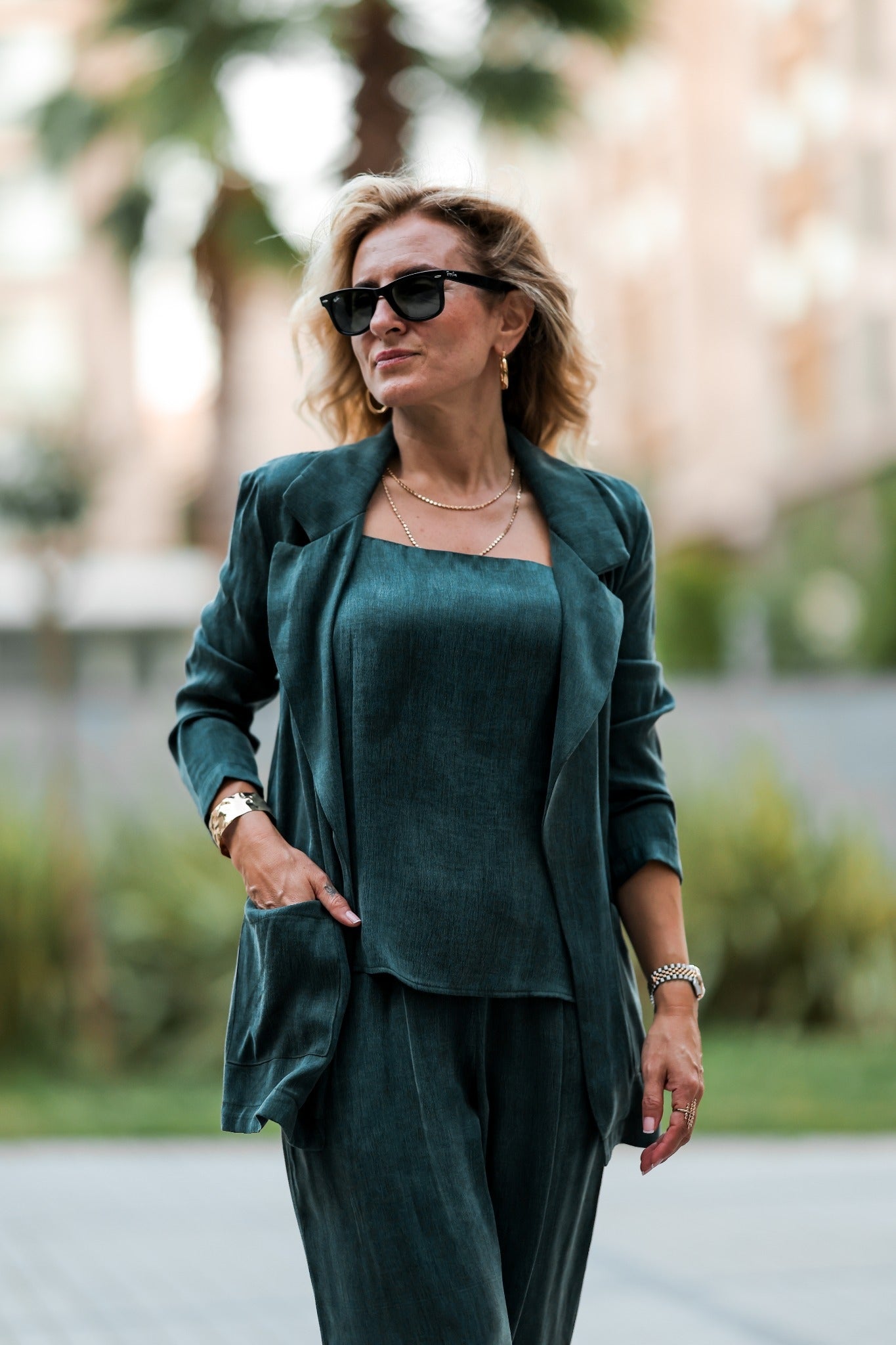 Deep Teal Chic Blazer Suit – Effortless Elegance Two-Piece Set