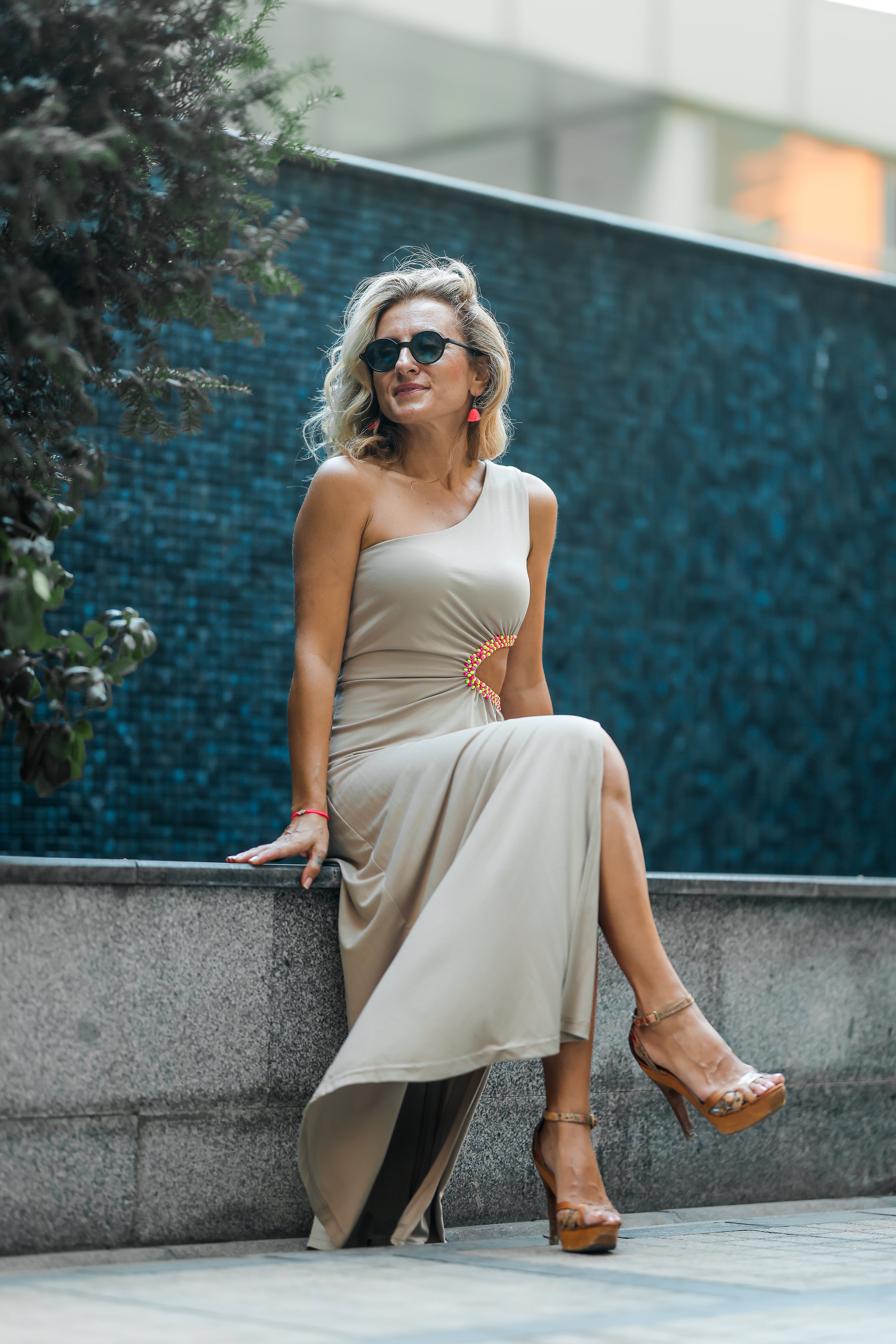 Beige Long Dress With a Slit