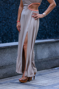 Beige Long Dress With a Slit