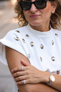 White T-Shirt with Front Decoration