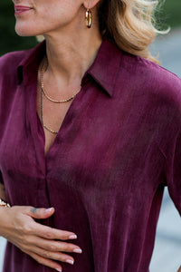 Wine-Colored Silk-Look Dress