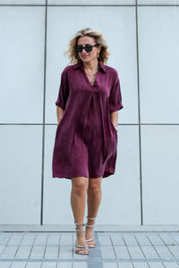 Wine-Colored Silk-Look Dress