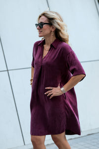 Wine-Colored Silk-Look Dress