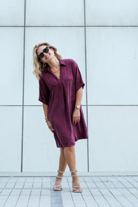 Wine-Colored Silk-Look Dress