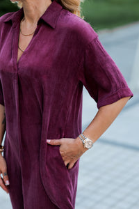 Wine-Colored Silk-Look Dress