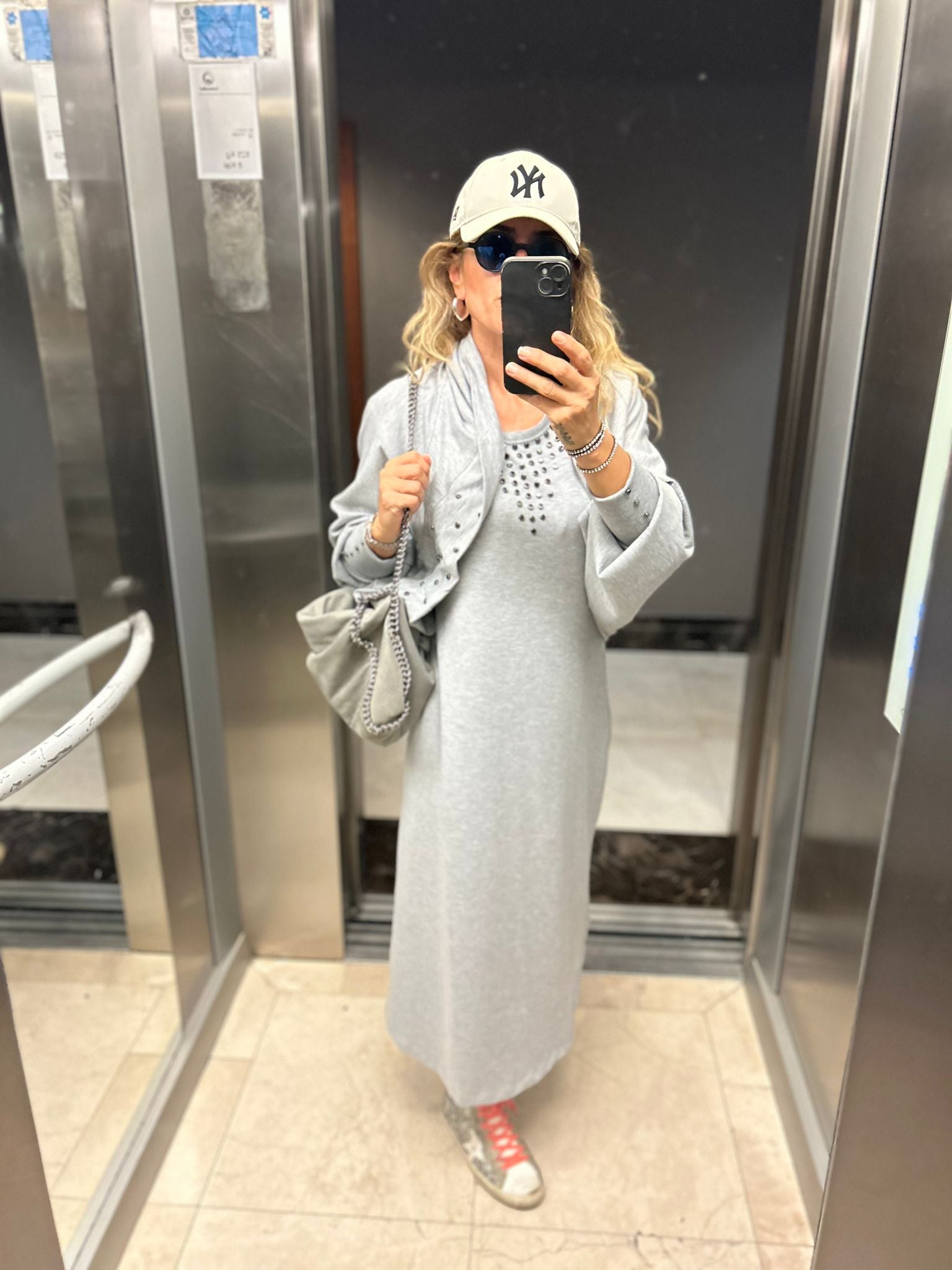 Grey Studded Jersey Blazer and Dress Set