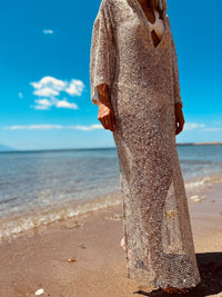Sequin Mesh Hooded Beach Cover-Up – Shimmering Boho Kaftan