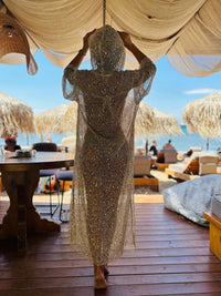 Sequin Mesh Hooded Beach Cover-Up – Shimmering Boho Kaftan