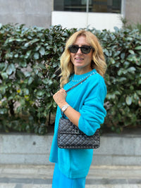 Turquoise Gem-Embellished Knit Sweater – Chic & Cozy Statement Piece