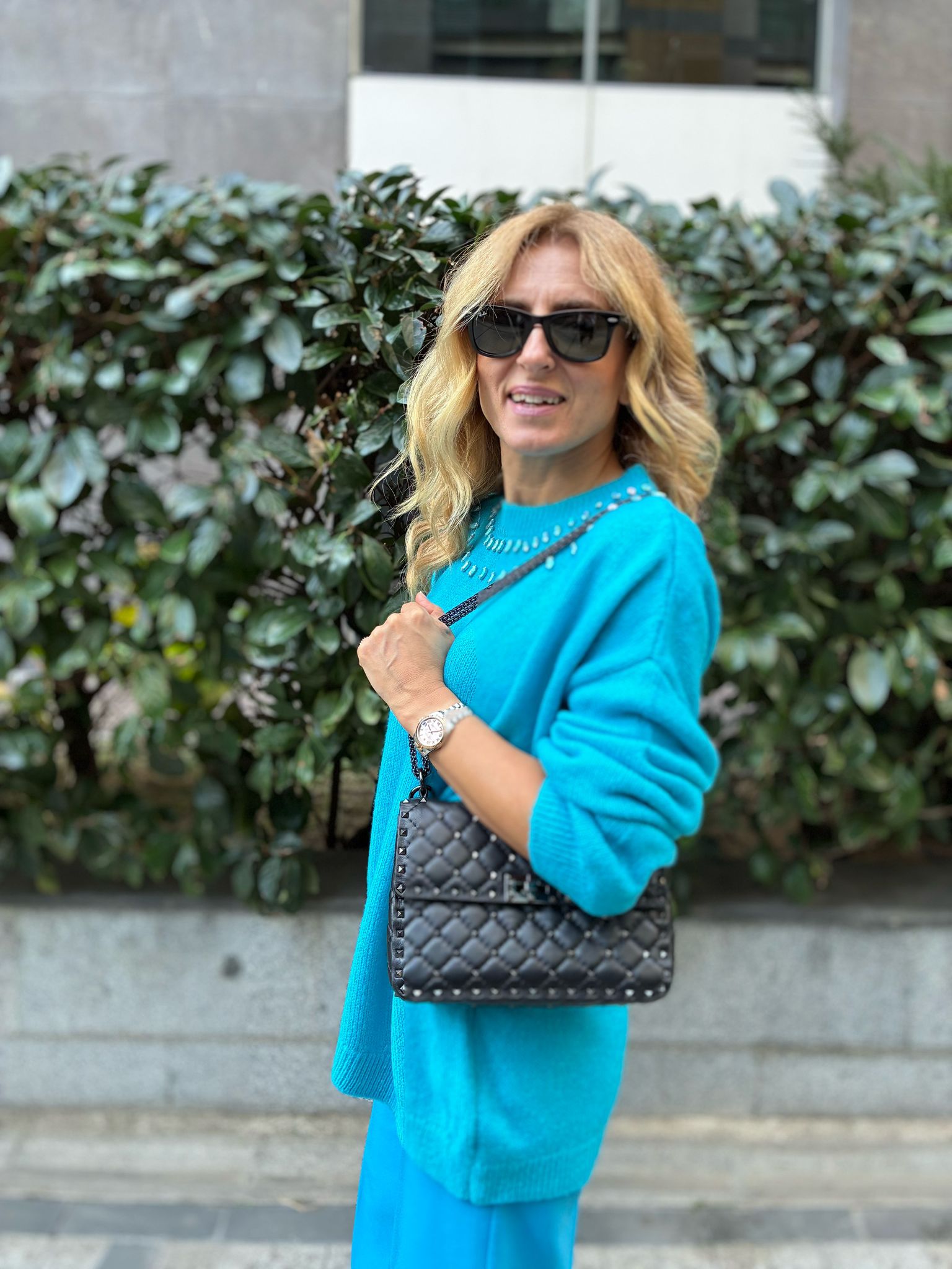 Turquoise Gem-Embellished Knit Sweater – Chic & Cozy Statement Piece