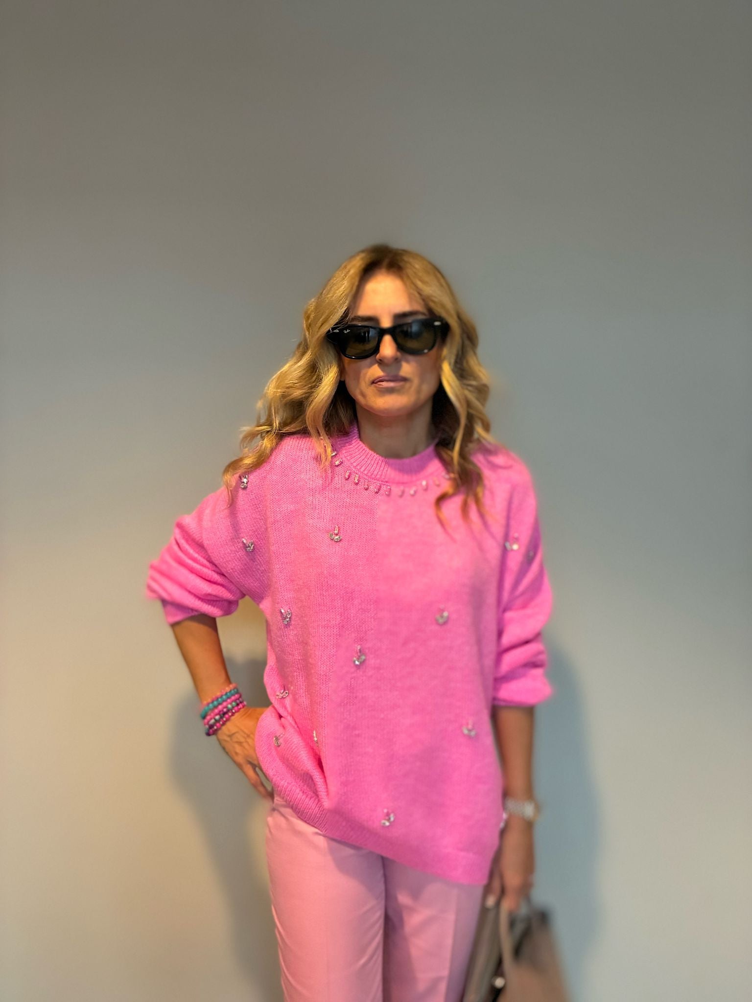 Luxury Sugar Pink Crystal Knit Pullover