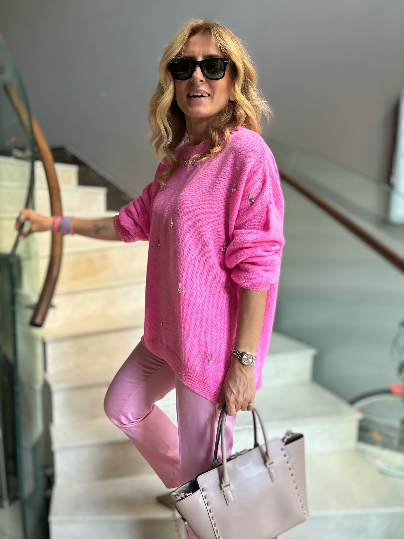 Luxury Sugar Pink Crystal Knit Pullover