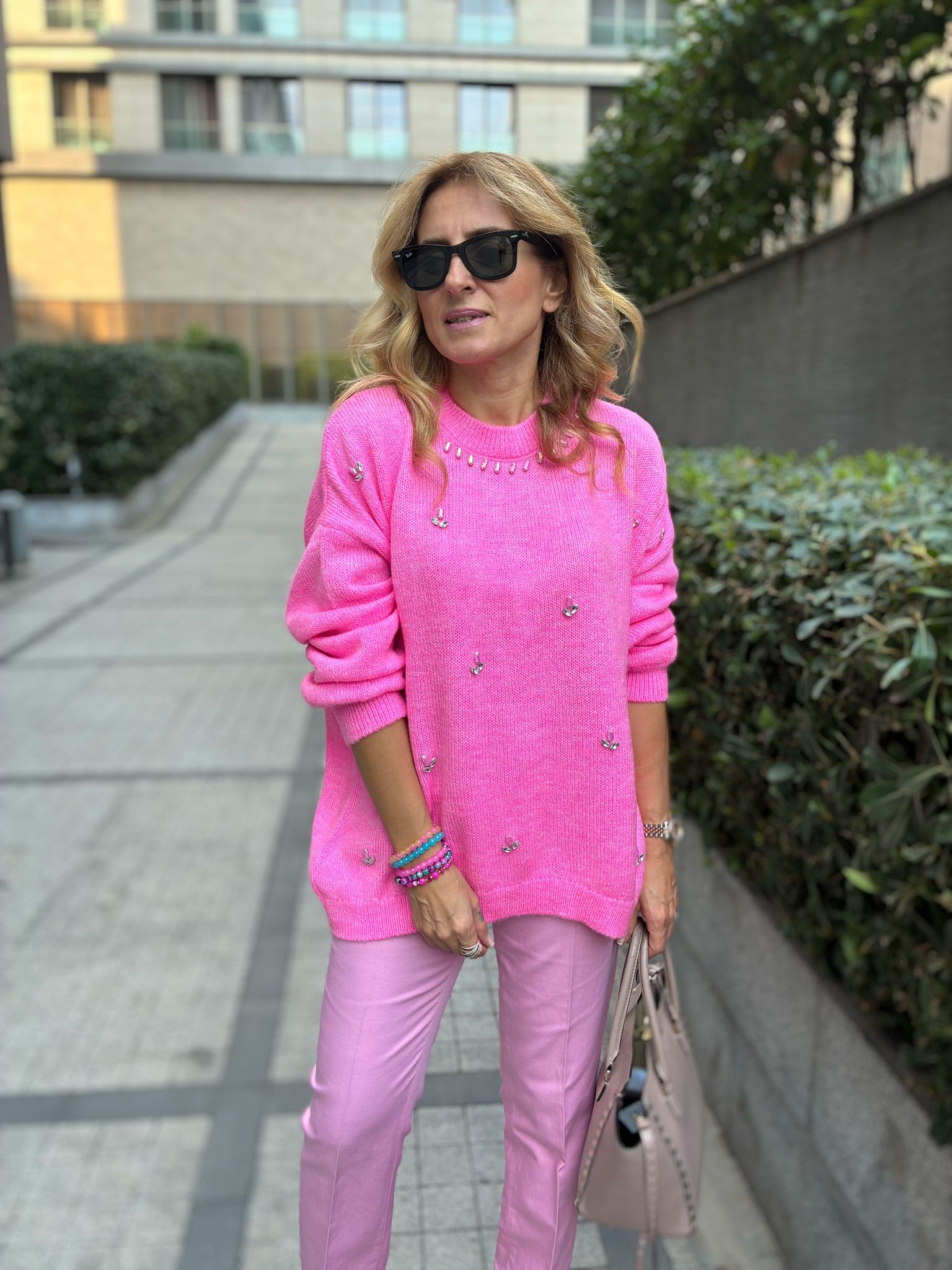 Luxury Sugar Pink Crystal Knit Pullover