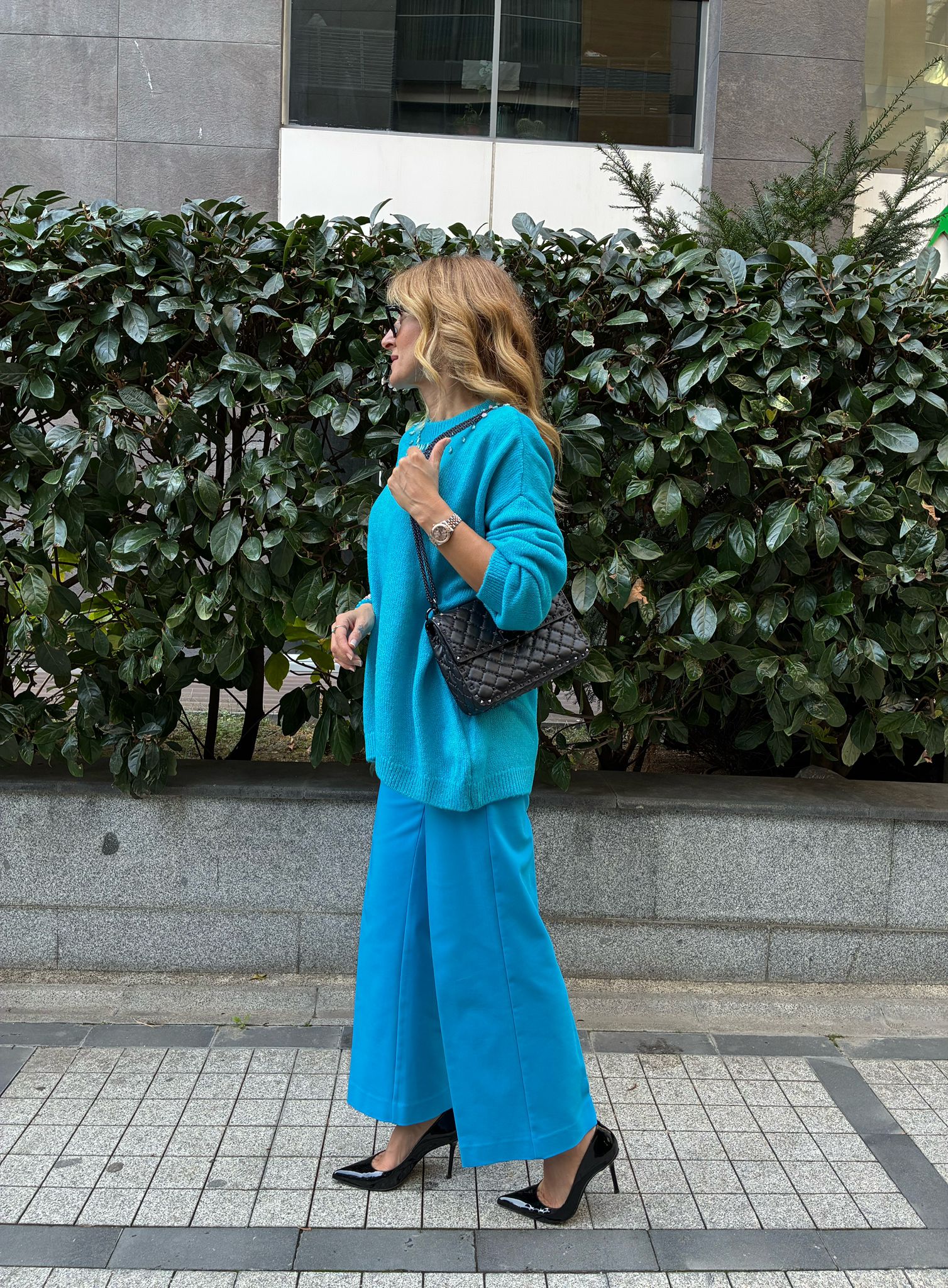 Turquoise Gem-Embellished Knit Sweater – Chic & Cozy Statement Piece