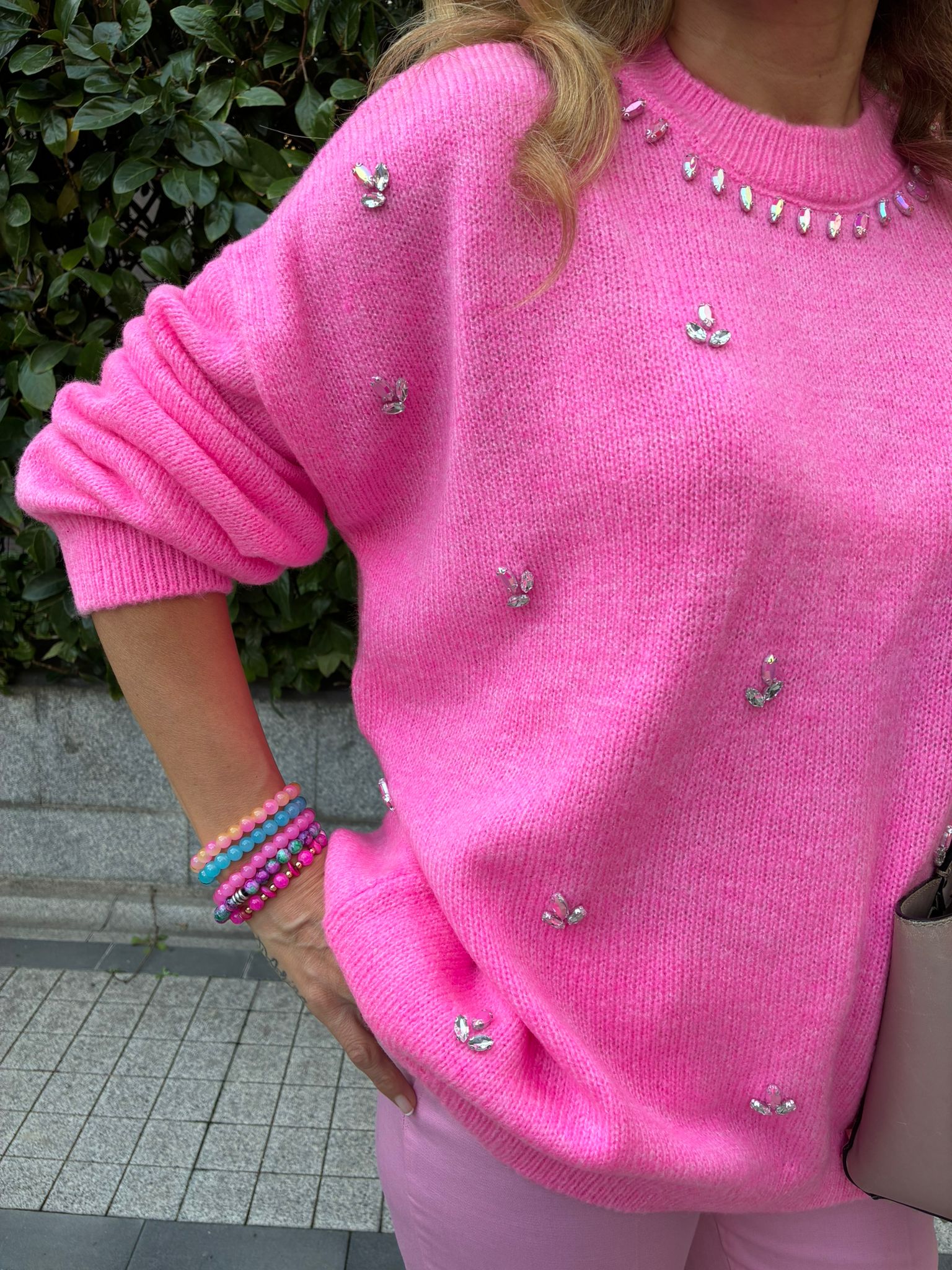 Luxury Sugar Pink Crystal Knit Pullover