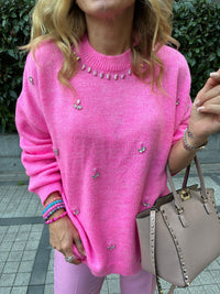 Luxury Sugar Pink Crystal Knit Pullover