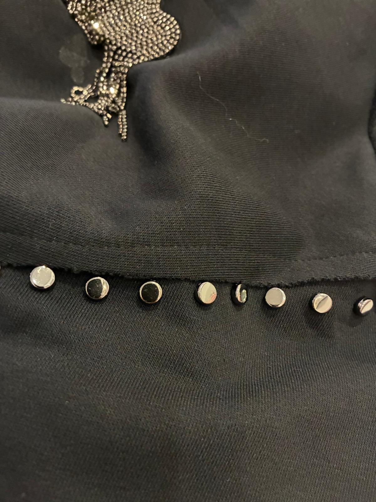 Black Studded Sweatshirt Dress – Effortless Chic with an Edge