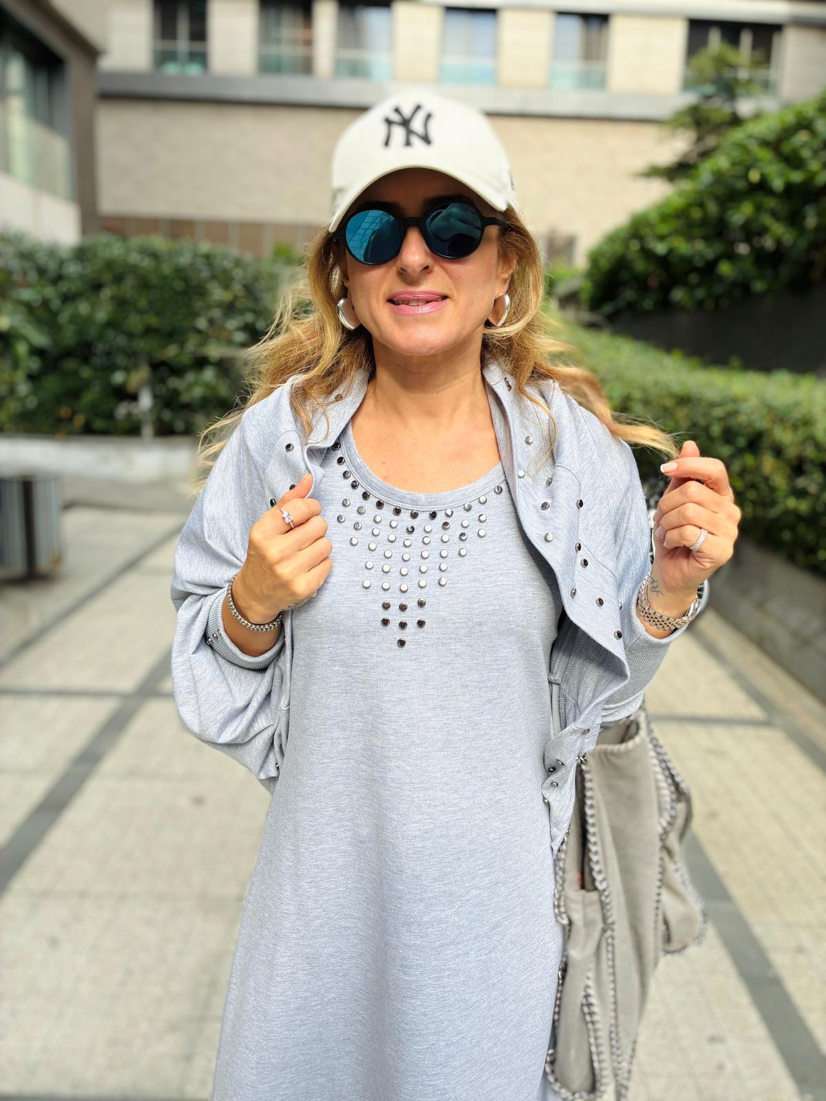 Grey Studded Jersey Blazer and Dress Set