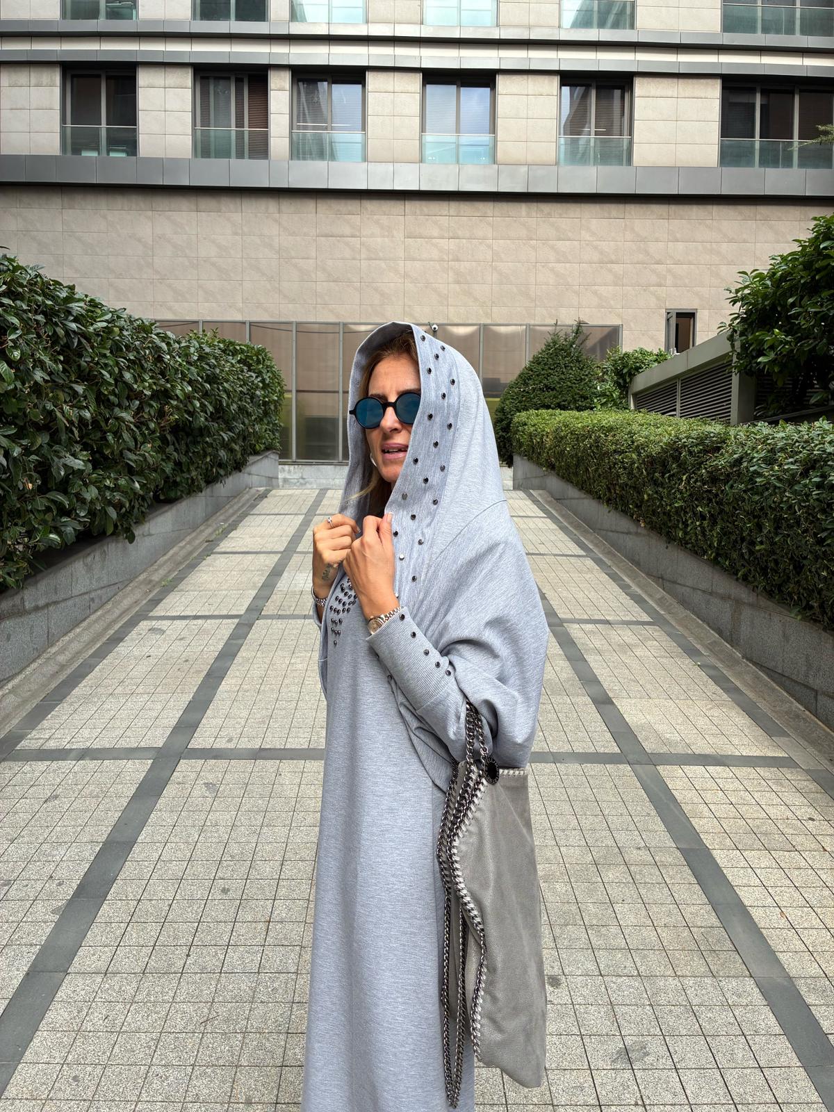 Grey Studded Jersey Blazer and Dress Set