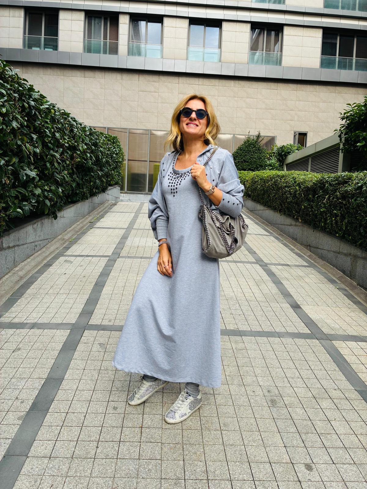 Grey Studded Jersey Blazer and Dress Set