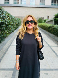 Black Studded Sweatshirt Dress – Effortless Chic with an Edge