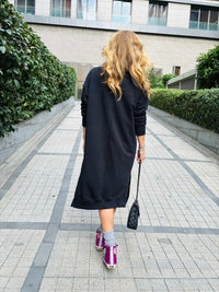 Black Studded Sweatshirt Dress – Effortless Chic with an Edge