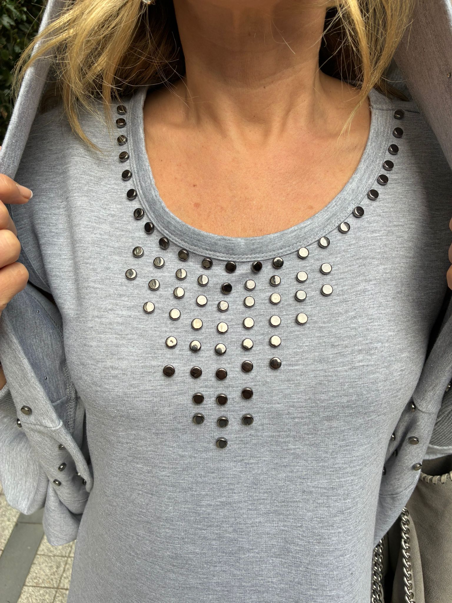 Grey Studded Jersey Blazer and Dress Set