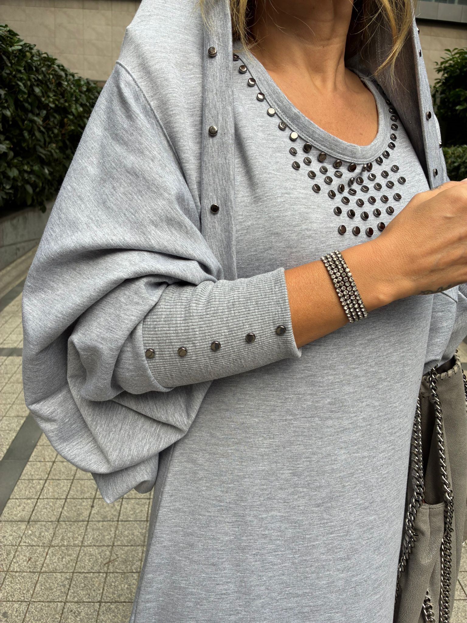 Grey Studded Jersey Blazer and Dress Set