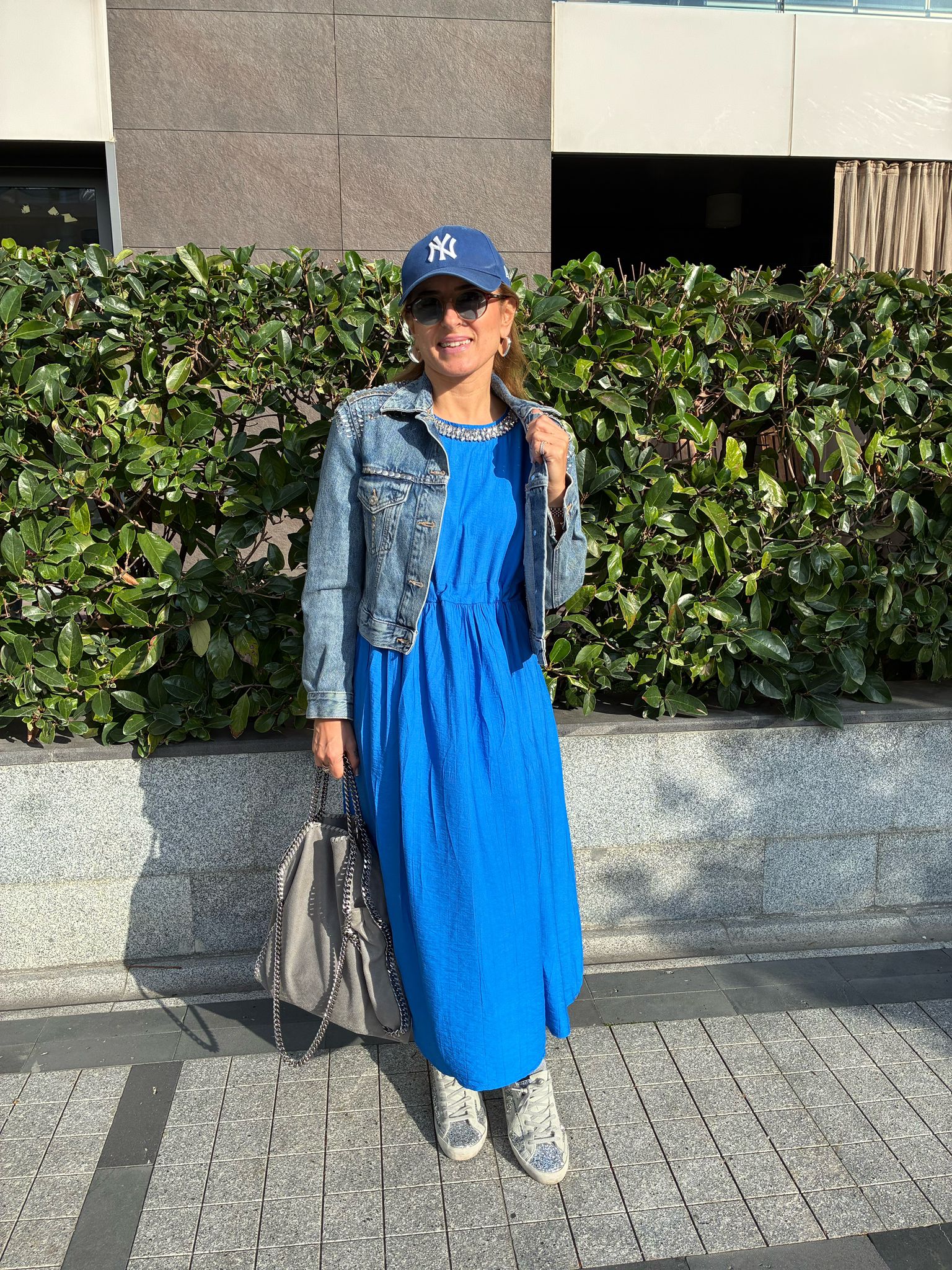 Parliament Blue Loose-Fit Dress with Swarovski Crystal Details