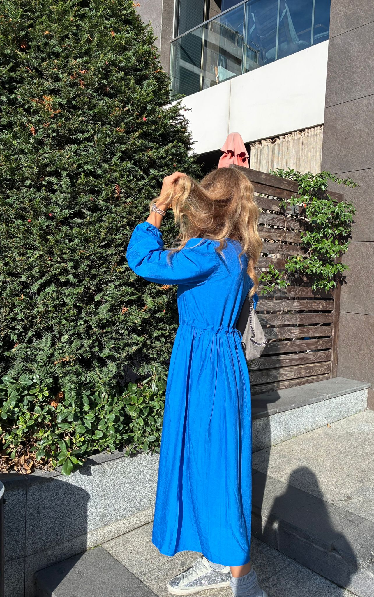 Parliament Blue Loose-Fit Dress with Swarovski Crystal Details