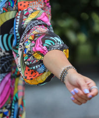 Vibrant Boho Breeze Midi Dress – Colorful Flowing Elegance