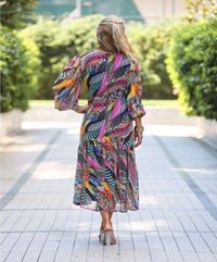 Vibrant Boho Breeze Midi Dress – Colorful Flowing Elegance
