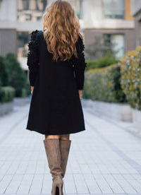 Black Elegance Cut-Out Shoulder Dress – 3D Floral Statement Style