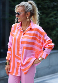 Bold Sunset Striped Silk Shirt – Pink & Orange Power Look
