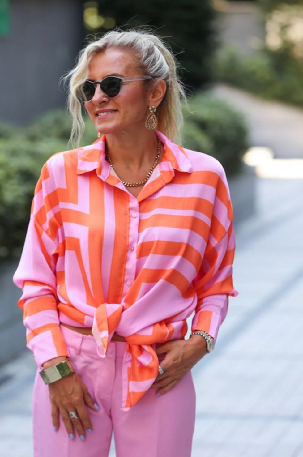 Bold Sunset Striped Silk Shirt – Pink & Orange Power Look