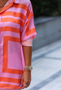 Bold Sunset Striped Silk Shirt – Pink & Orange Power Look