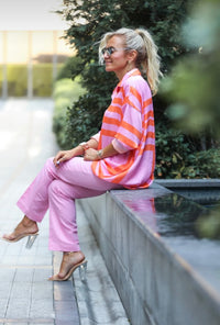 Bold Sunset Striped Silk Shirt – Pink & Orange Power Look