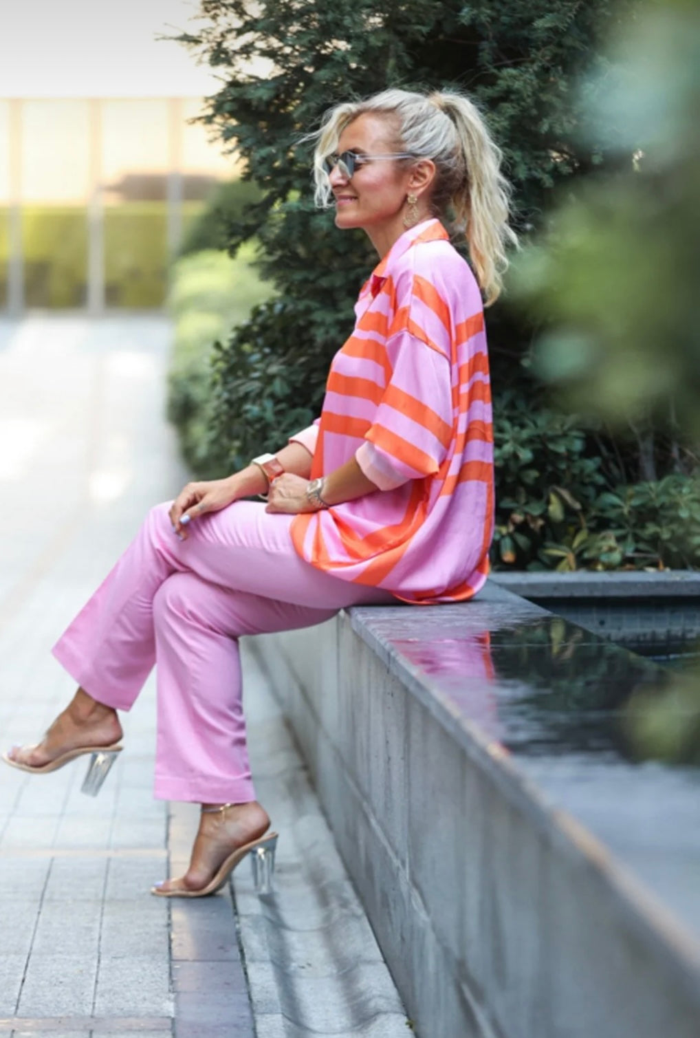 Bold Sunset Striped Silk Shirt – Pink & Orange Power Look