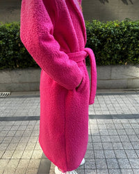 Vibrant Pink Textured Belted Coat – Cozy, Chic & Statement Style