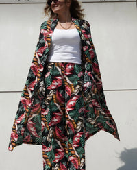 Tropical Power Suit – Bold Leaf Print Blazer & Wide-Leg Pant Set