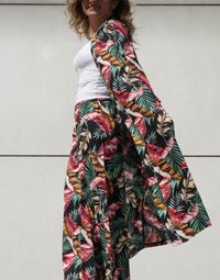 Tropical Power Suit – Bold Leaf Print Blazer & Wide-Leg Pant Set