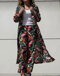 Tropical Power Suit – Bold Leaf Print Blazer & Wide-Leg Pant Set