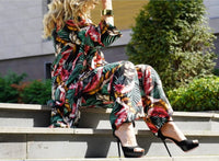 Tropical Power Suit – Bold Leaf Print Blazer & Wide-Leg Pant Set