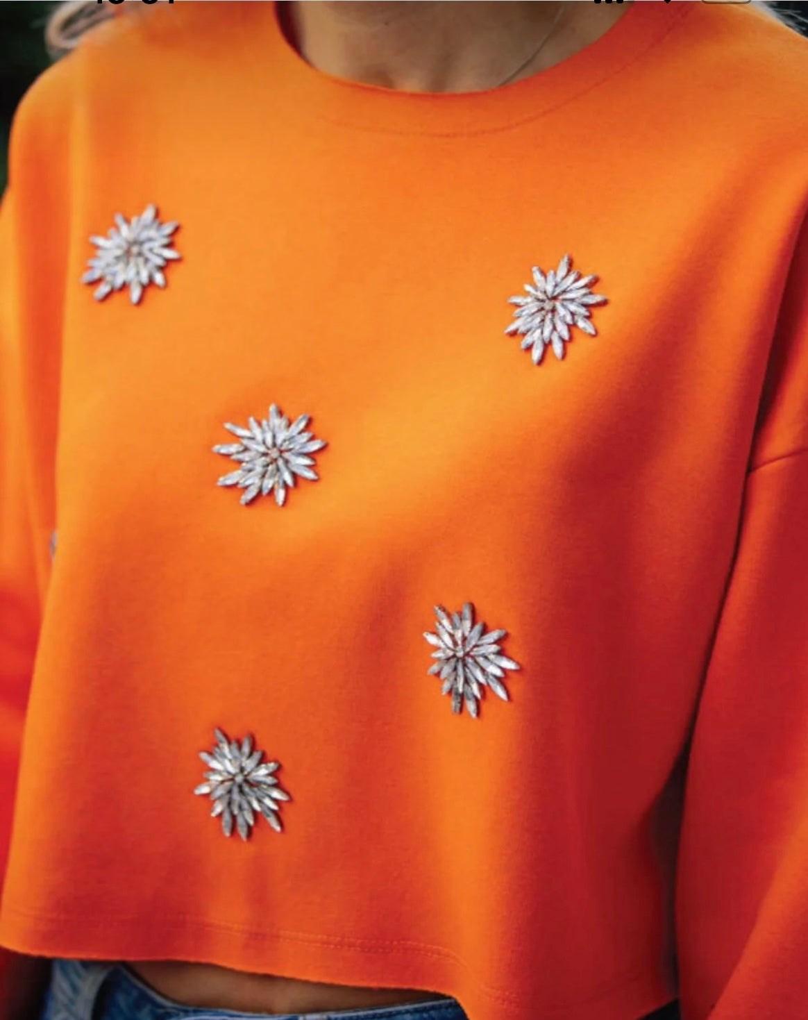 Bright Orange Crystal-Embellished Sweatshirt – Bold & Chic Street Style