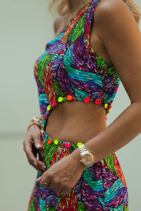 Bohemian Chic One-Shoulder Maxi Dress – Vibrant Cutout Design