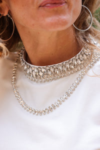 Crystal Embellished White Shoulder-Pad T-Shirt