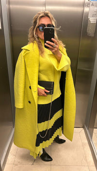 Luxury Neon Yellow Wool Sweater with Handcrafted Crystal Embellishments